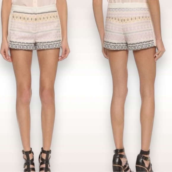 BCBGMaxAzria Pants - BCBGMAXAZRIA Women's Woven Tweed Trey Cream And Lilac Embroidered Shorts  | NWT